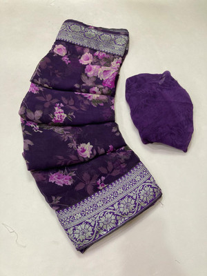 BORANA Floral Print Bollywood Georgette Saree(Purple)