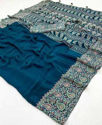 Saraswati Fab Printed Kalamkari Jacquard Saree(Light Blue)
