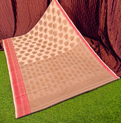 Spewim Woven Kanjivaram Cotton Silk Saree(Cream)