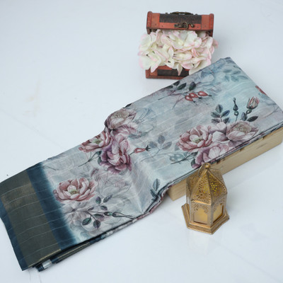Muktasilk Digital Print Bollywood Silk Blend Saree(Grey)