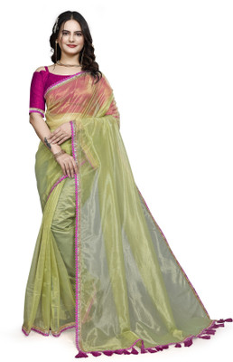 Apnisha Solid/Plain Bollywood Net Saree(Light Green)