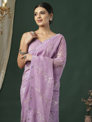 ANOUK Embroidered Bollywood Silk Blend Saree(Purple)