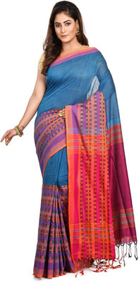 chhanda handloom sarees Self Design Berhampuri Handloom Cotton Blend Saree(Light Blue)