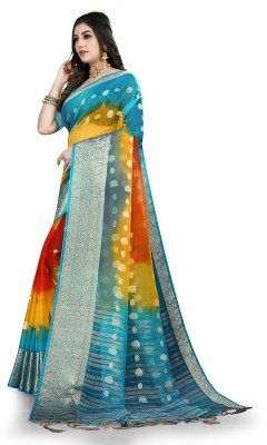 KOTHARI KS Woven Bandhani Organza Saree(Light Blue)