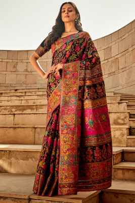 AAGIRI Embellished, Paisley, Self Design, Woven Paithani Cotton Silk Saree(Black)