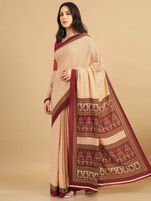 Miraan Printed Daily Wear Crepe Saree(Beige)