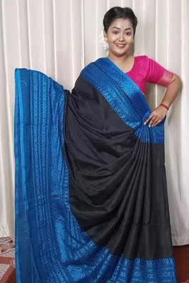 GaurabHandloom Self Design Handloom Cotton Blend Saree(Black)