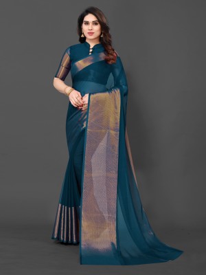 Vivan Fab Striped Bollywood Chiffon Saree(Multicolor)