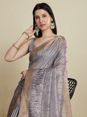 SUDIPTA Printed Kalamkari Cotton Silk Saree(Grey)