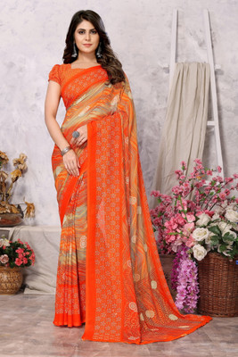 YASHIKA Dyed Daily Wear Georgette Saree(Orange)