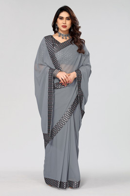 NESHVI ENTERPRISE Solid/Plain Bollywood Jacquard Saree(Grey)