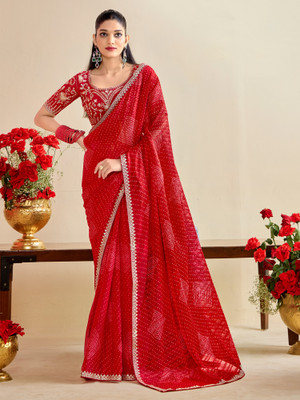 ANOUK Embroidered Bandhani Georgette Saree(Red)