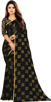 HouseOfCommon Printed Bollywood Chiffon Saree(Black)