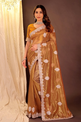 Saadhvi Embroidered Bollywood Net Saree(Mustard)