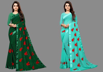 ANJAVI FASHION Floral Print Bollywood Georgette Saree(Pack of 2, Light Green, Green)