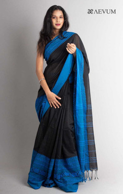 Sthaker Self Design Tant Pure Cotton Saree(Black)