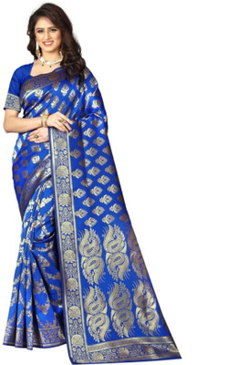 HouseOfCommon Woven Banarasi Jacquard Saree(Light Blue)