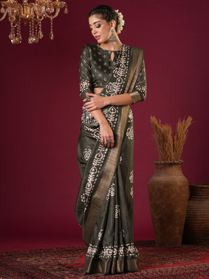 ANOUK Printed Chinnalapattu Silk Blend Saree(Light Green)