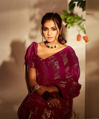 Clemira Embroidered Bollywood Georgette Saree(Pink)
