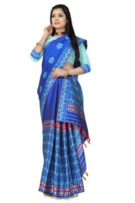 YINATZ KY GRACIA CREATION Woven Mekhela Chador Silk Blend Saree(Blue)