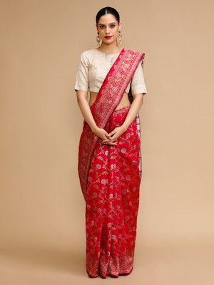 House of Pataudi Woven Banarasi Silk Blend Saree(Red)