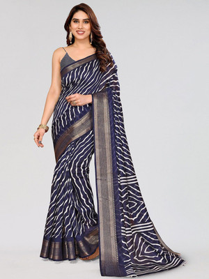 Moda Rapido Printed Bollywood Cotton Blend Saree(Dark Blue)