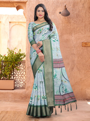 Tejal Creation Digital Print Bollywood Cotton Silk Saree(Multicolor)