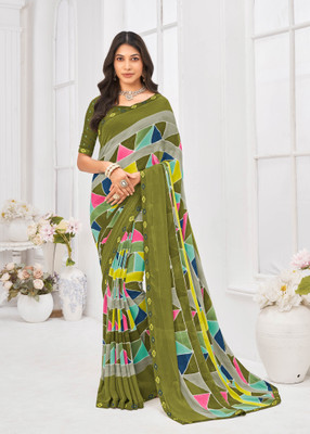 Laxmipati sarees Printed Daily Wear Georgette Saree(Green)