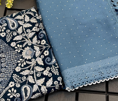 Ethina Fashion Embellished Bollywood Chiffon Saree(Blue)