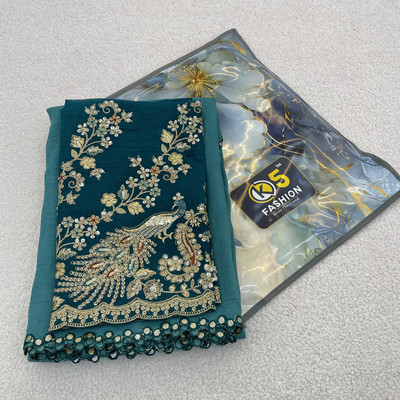 K 5 FASHION Embroidered, Solid/Plain Bollywood Tissue Saree(Light Blue)