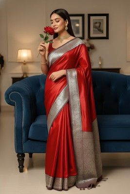 LYANNA Woven Banarasi Handloom Satin Saree(Red)