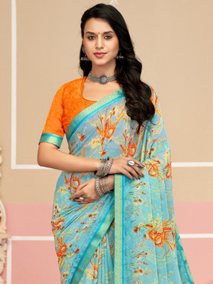 Anouk Rustic Printed Daily Wear Chiffon Saree(Light Blue)