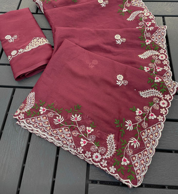 LAJEELEE Embroidered Bollywood Georgette Saree(Maroon)