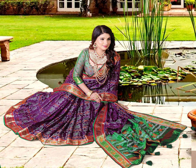 jayant creation Printed Bollywood Silk Blend Saree(Purple, Green)
