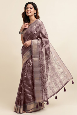 MIRCHI FASHION Floral Print, Temple Border Bollywood Cotton Blend Saree(Pink, White)