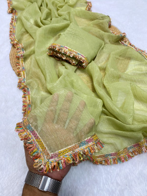 GEETABA FASHION Embroidered Bollywood Chiffon Saree(Green)
