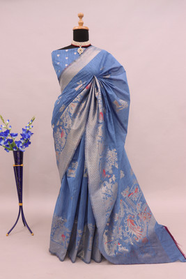 Shoponbit Self Design Banarasi Pure Silk Saree(Light Blue)