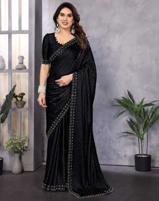 YASHIKA Embellished Bollywood Satin Saree(Black)