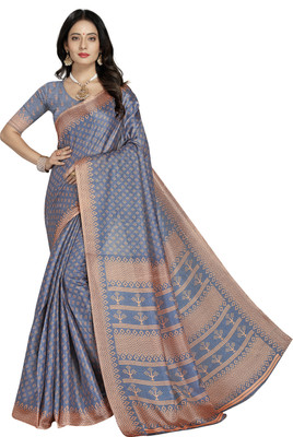 RekhaManiyar Printed Bollywood Silk Blend Saree(Grey)