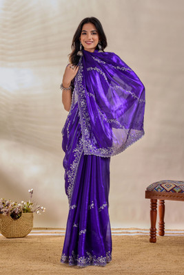 sareya veela Embellished, Embroidered Bollywood Organza Saree(Purple)