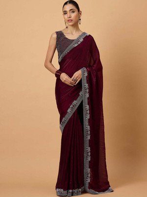 all about you Self Design Daily Wear Satin Saree(Magenta)