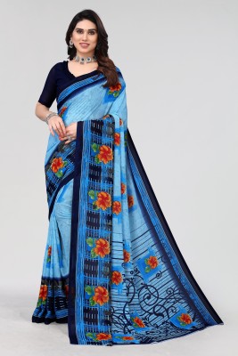 Winza Designer Printed, Floral Print Daily Wear Georgette, Chiffon Saree(Blue)