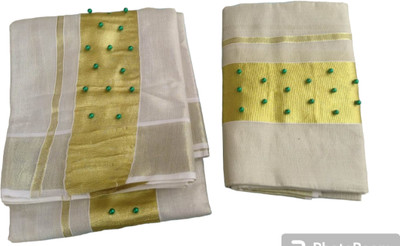 South Weavers Embellished Kasavu Cotton Blend Saree(Gold)