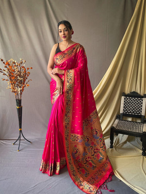 SGF11 Self Design Handloom Pure Silk Saree(Pink)