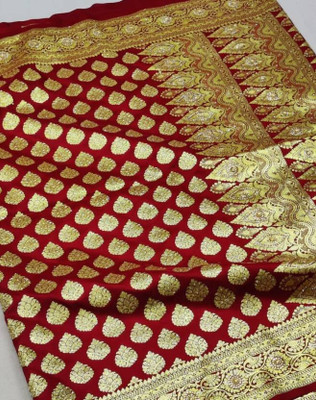 shree ambaji saree Woven Banarasi Handloom Satin Saree(Maroon)