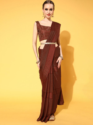 Divastri Solid/Plain Bollywood Georgette Saree(Maroon)