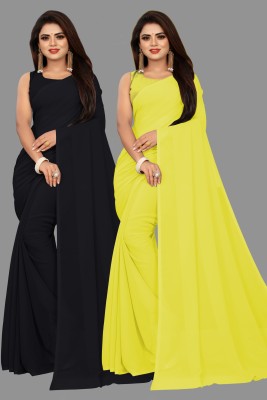 mamtasaree Solid/Plain Bollywood Organza, Georgette Saree(Pack of 2, Black, Yellow)