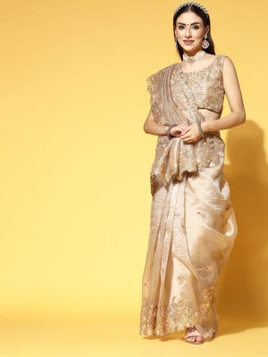 ANOUK Embroidered Daily Wear Organza Saree(Beige)