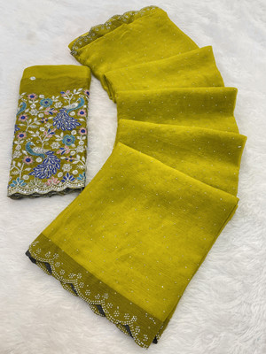 saanvi Solid/Plain, Self Design Bollywood Georgette Saree(Yellow)