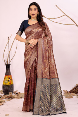Suali Woven Kanjivaram Art Silk Saree(Brown)